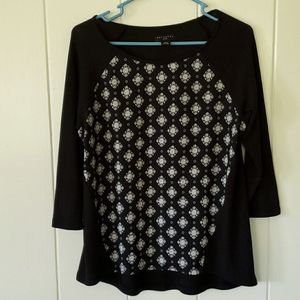 Womens Metaphor Petite XLP Black Patterned Front 3/4 Sleeve